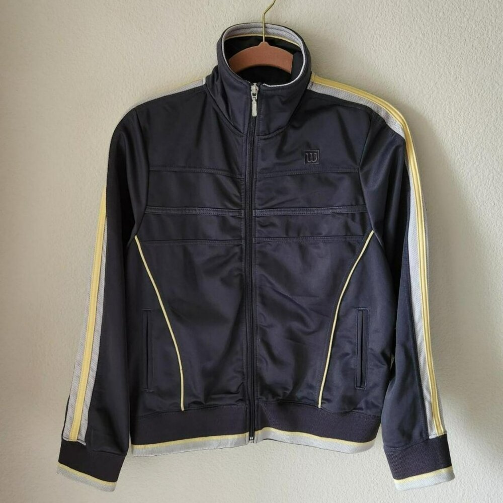 WILSON Vintage Grey & White Track Jacket Women Sz M Tennis Pickleball Atleisure